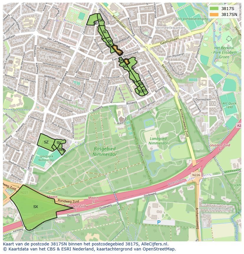 Afbeelding van het postcodegebied 3817 SN op de kaart.