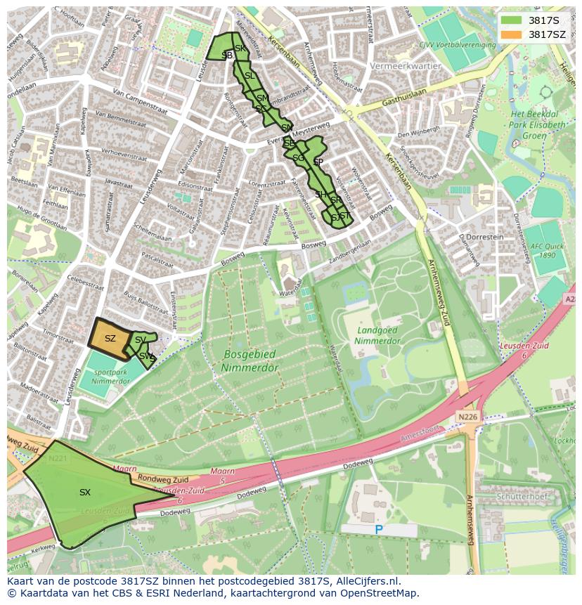 Afbeelding van het postcodegebied 3817 SZ op de kaart.