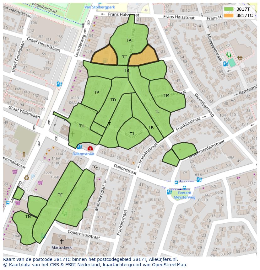 Afbeelding van het postcodegebied 3817 TC op de kaart.