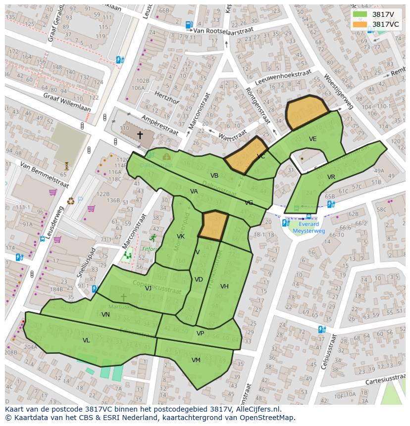 Afbeelding van het postcodegebied 3817 VC op de kaart.