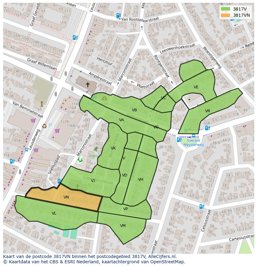 Afbeelding van het postcodegebied 3817 VN op de kaart.