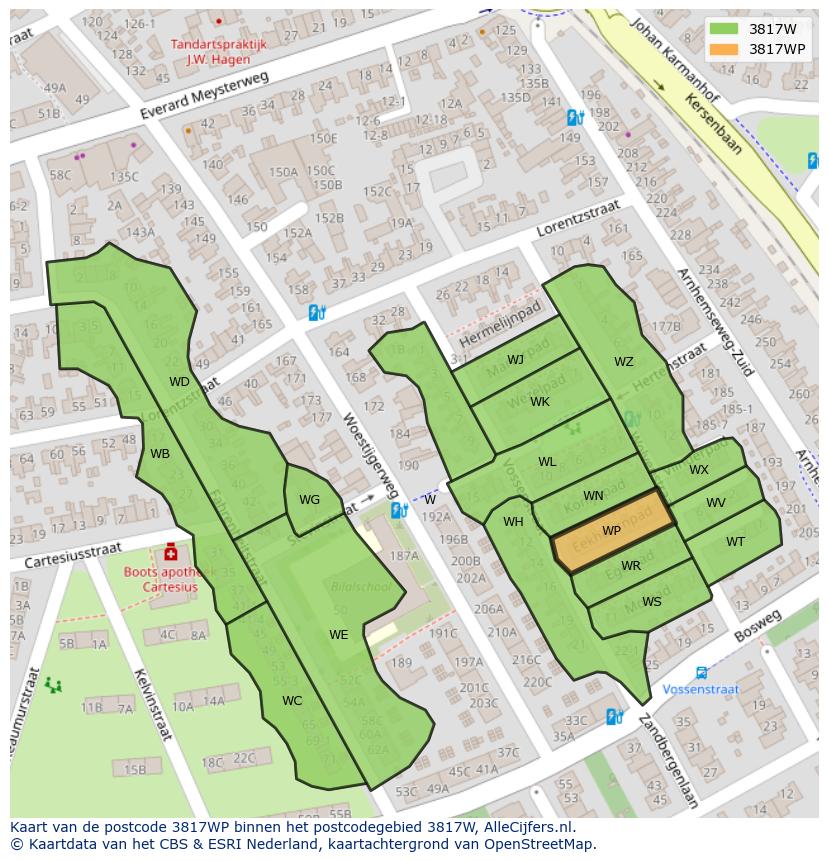 Afbeelding van het postcodegebied 3817 WP op de kaart.