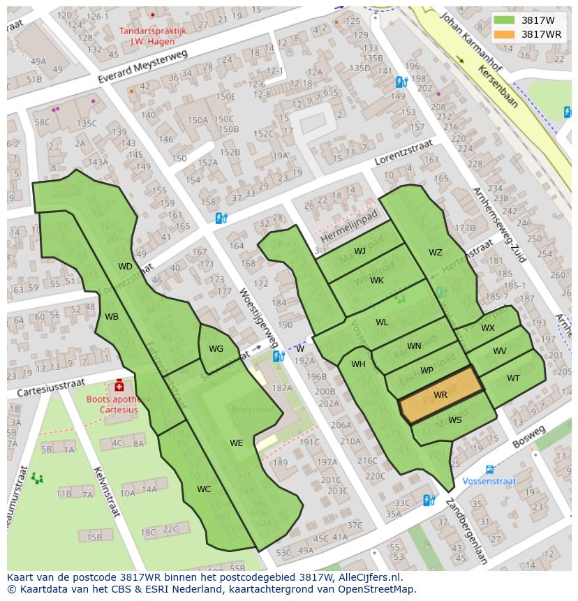 Afbeelding van het postcodegebied 3817 WR op de kaart.