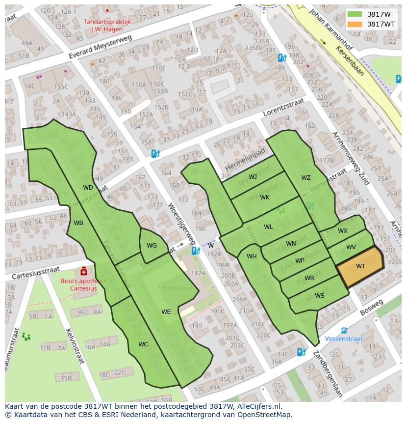 Afbeelding van het postcodegebied 3817 WT op de kaart.