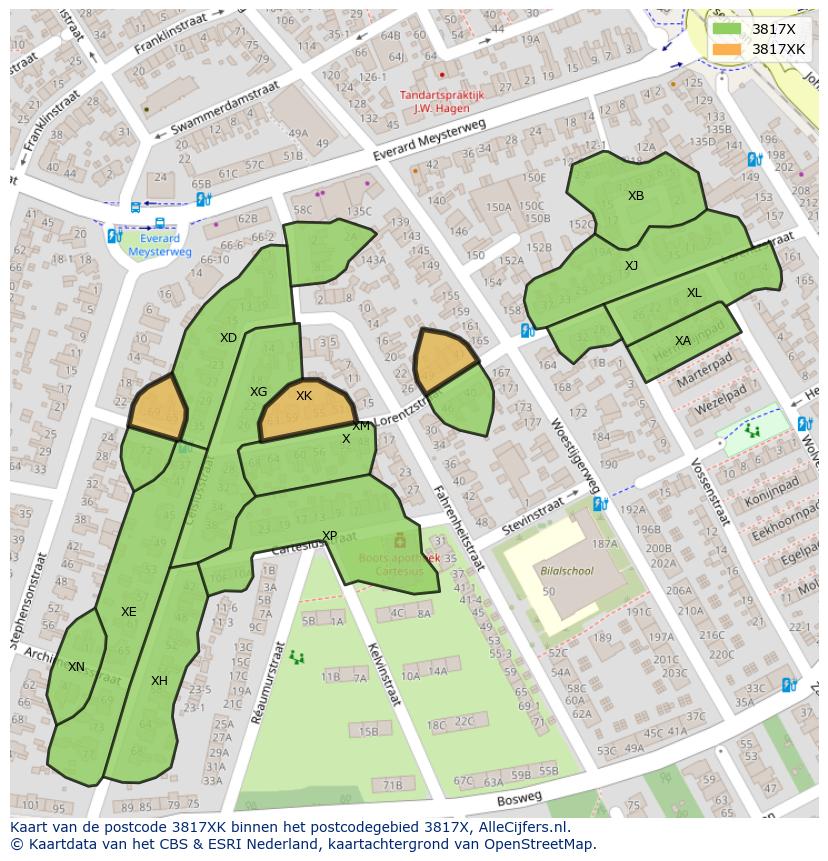 Afbeelding van het postcodegebied 3817 XK op de kaart.