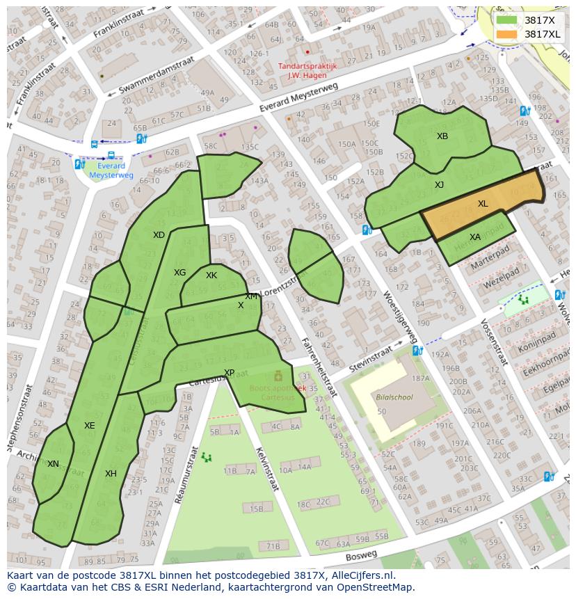 Afbeelding van het postcodegebied 3817 XL op de kaart.