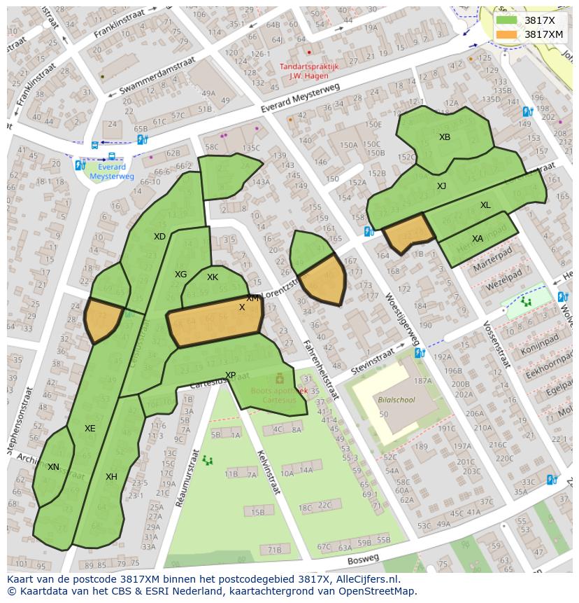 Afbeelding van het postcodegebied 3817 XM op de kaart.