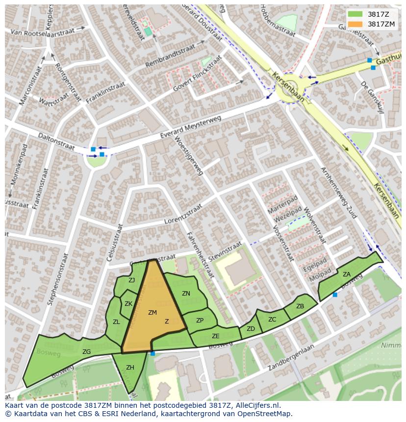 Afbeelding van het postcodegebied 3817 ZM op de kaart.