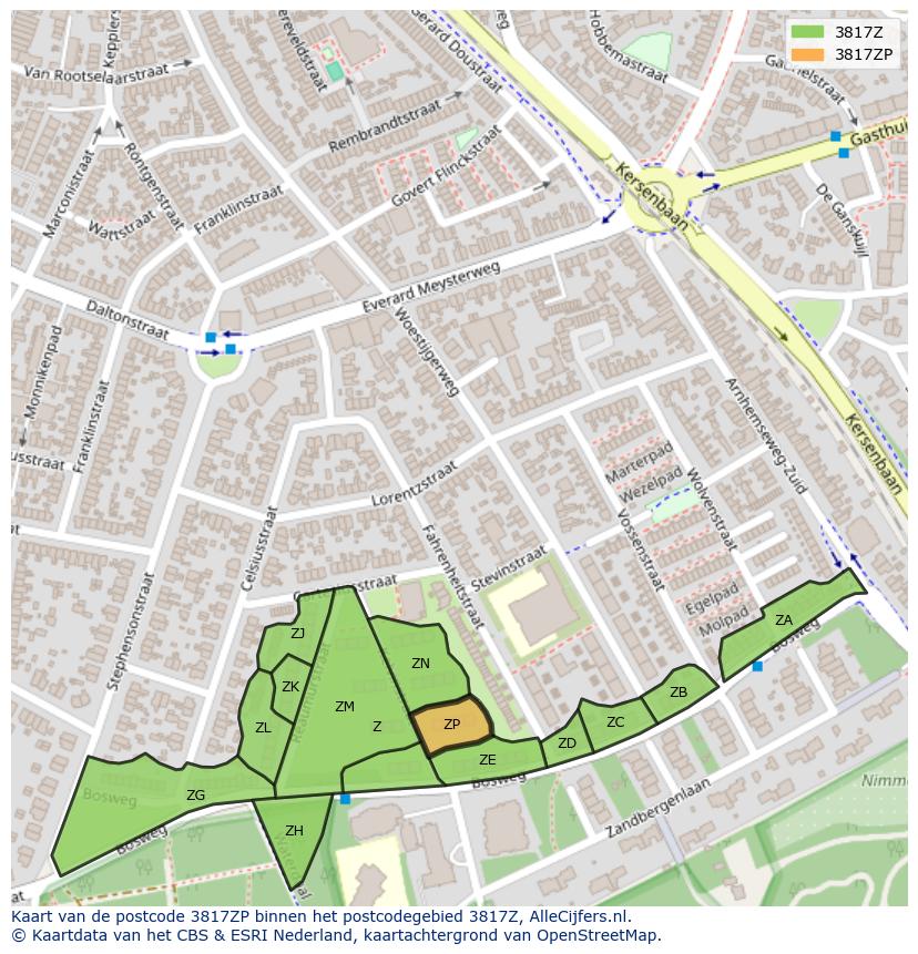 Afbeelding van het postcodegebied 3817 ZP op de kaart.