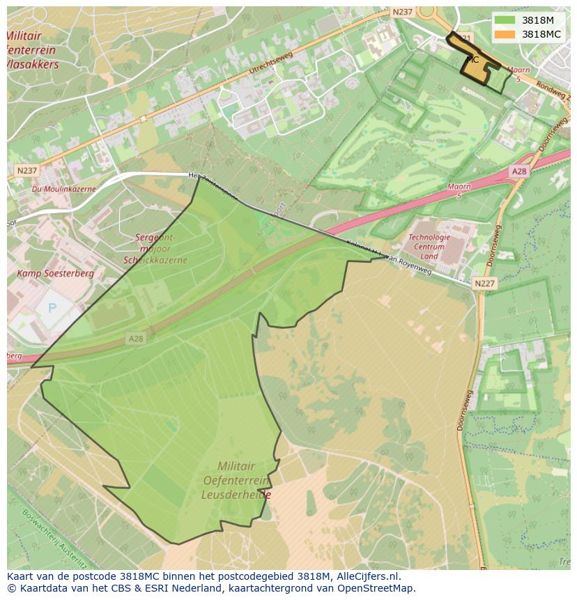 Afbeelding van het postcodegebied 3818 MC op de kaart.