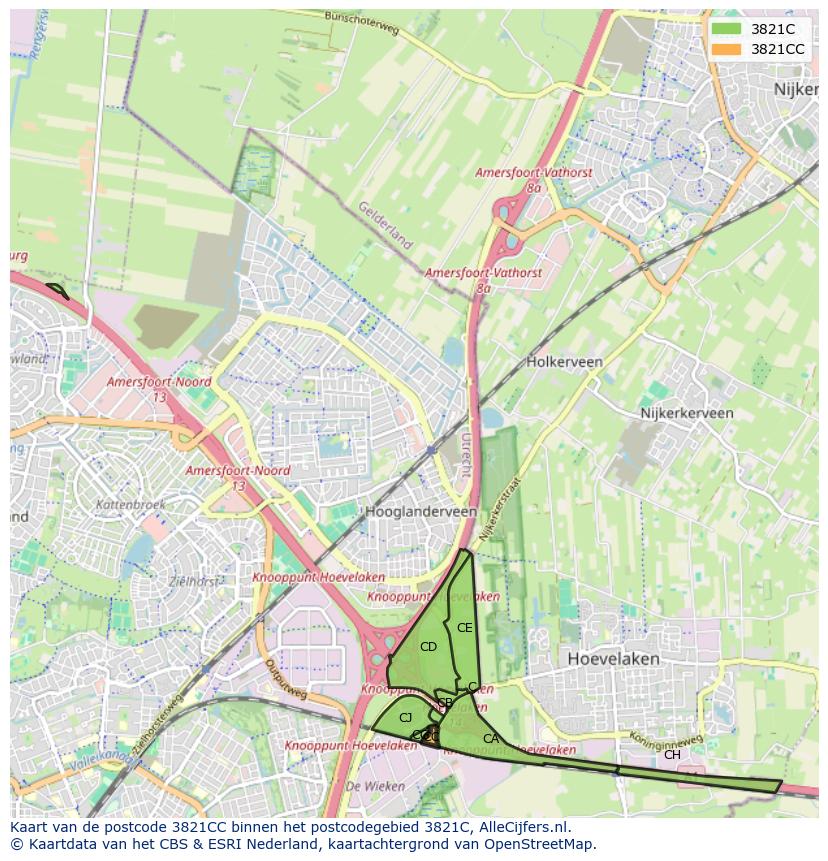 Afbeelding van het postcodegebied 3821 CC op de kaart.