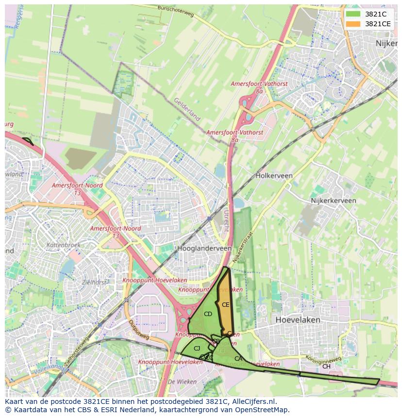 Afbeelding van het postcodegebied 3821 CE op de kaart.