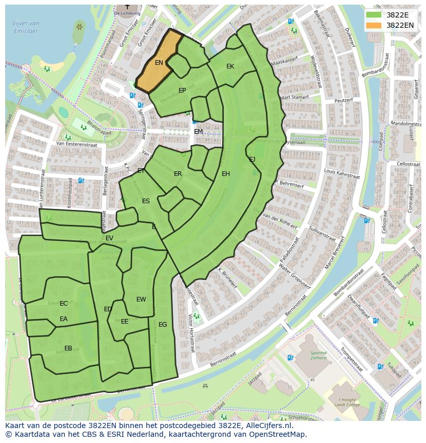 Afbeelding van het postcodegebied 3822 EN op de kaart.