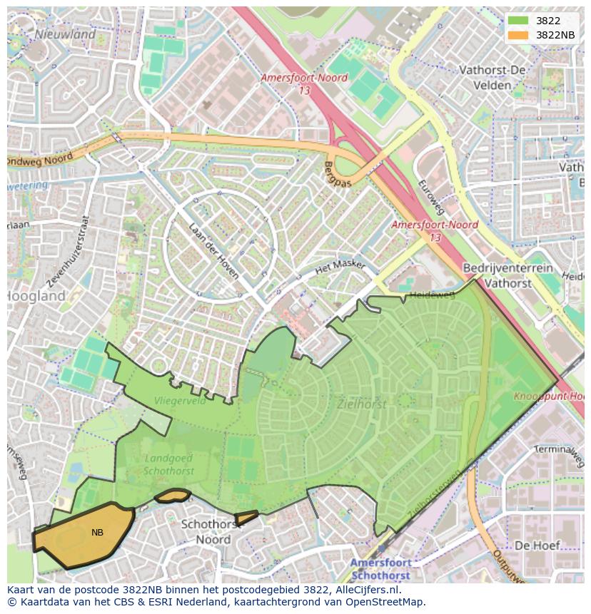 Afbeelding van het postcodegebied 3822 NB op de kaart.