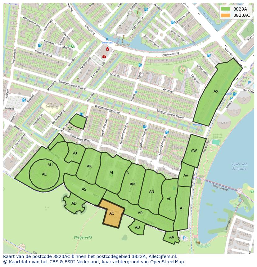 Afbeelding van het postcodegebied 3823 AC op de kaart.