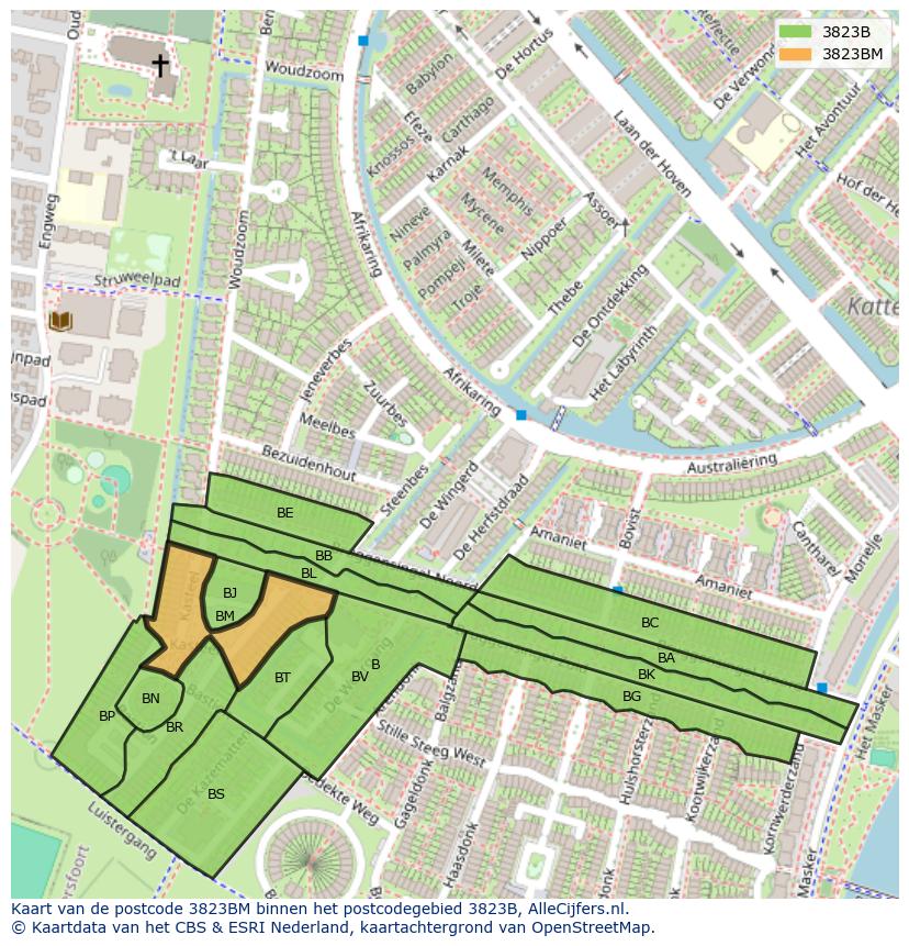 Afbeelding van het postcodegebied 3823 BM op de kaart.