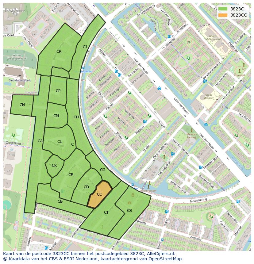 Afbeelding van het postcodegebied 3823 CC op de kaart.