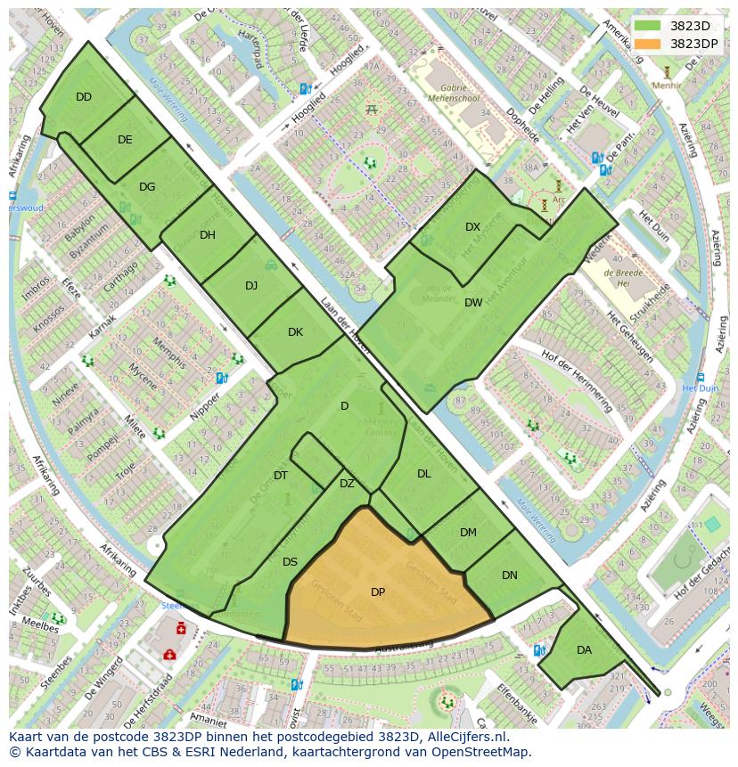 Afbeelding van het postcodegebied 3823 DP op de kaart.
