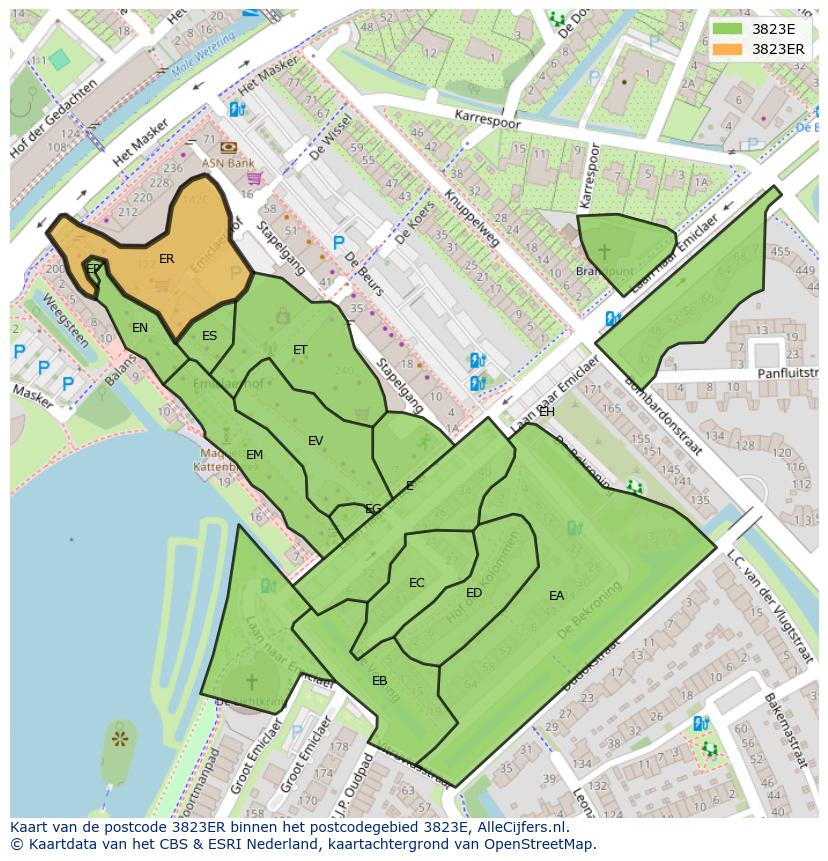 Afbeelding van het postcodegebied 3823 ER op de kaart.
