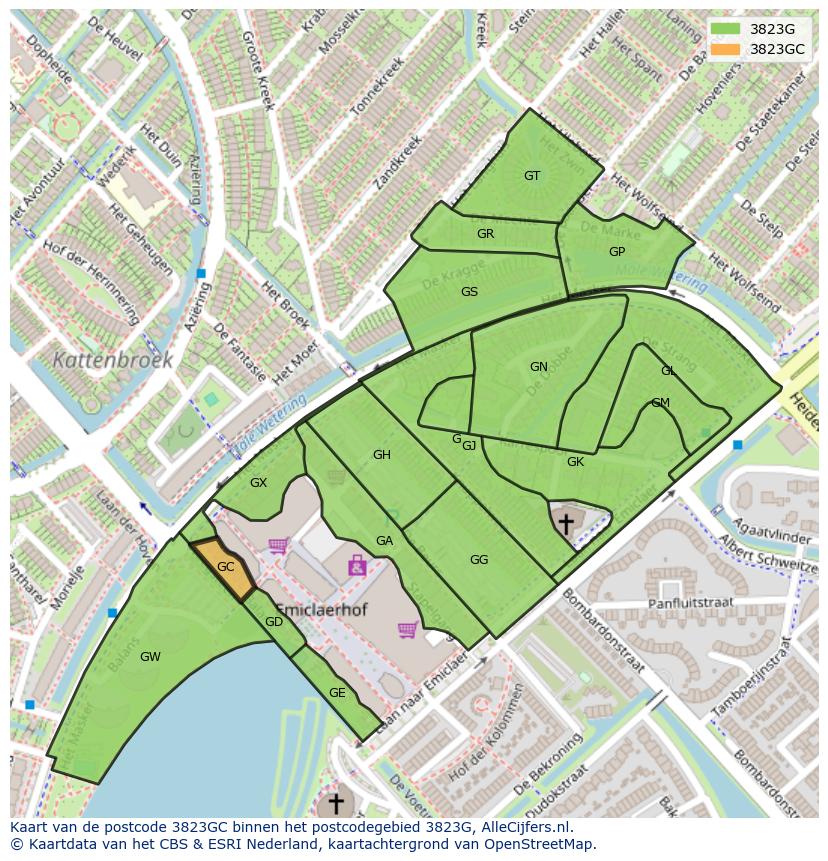 Afbeelding van het postcodegebied 3823 GC op de kaart.