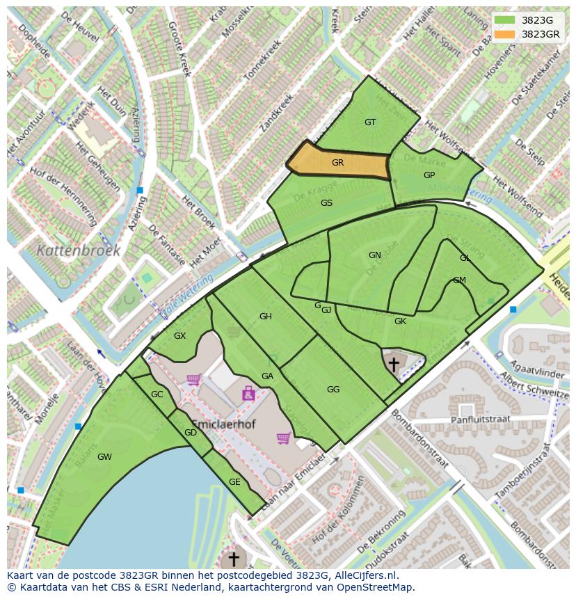 Afbeelding van het postcodegebied 3823 GR op de kaart.