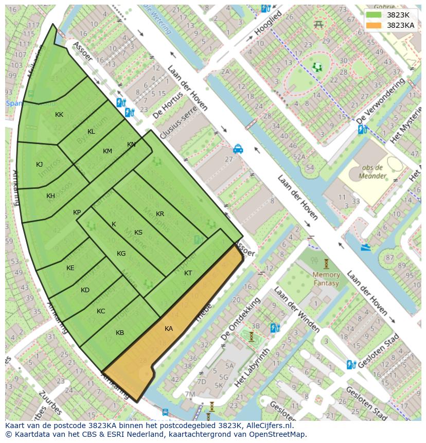 Afbeelding van het postcodegebied 3823 KA op de kaart.