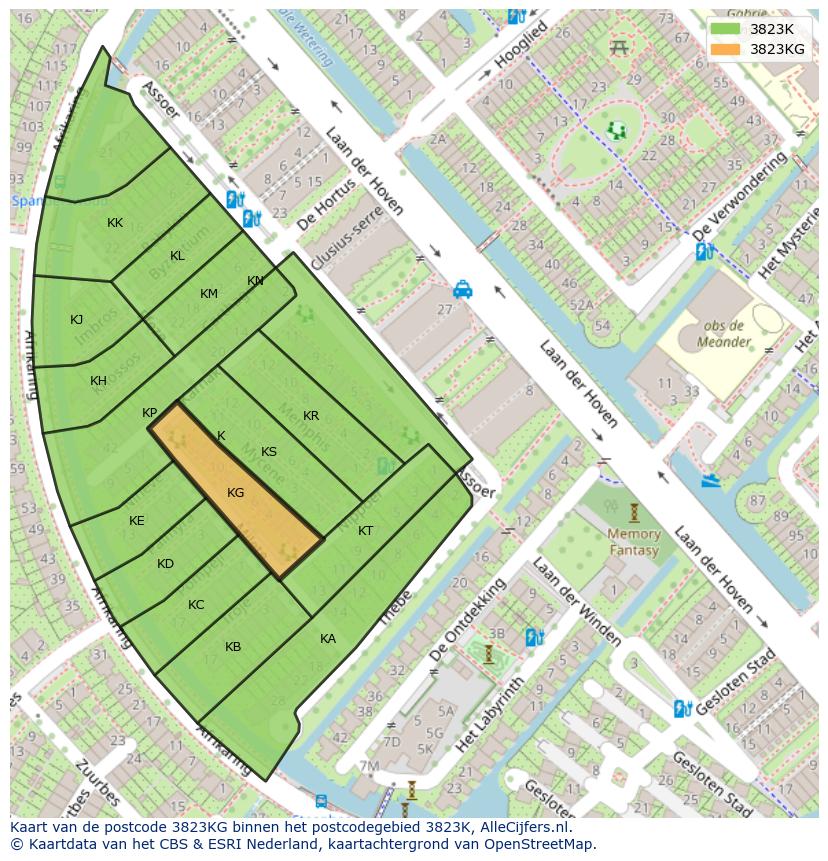 Afbeelding van het postcodegebied 3823 KG op de kaart.