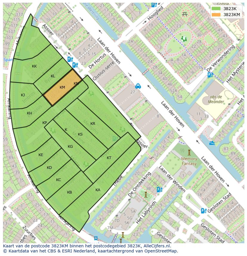 Afbeelding van het postcodegebied 3823 KM op de kaart.