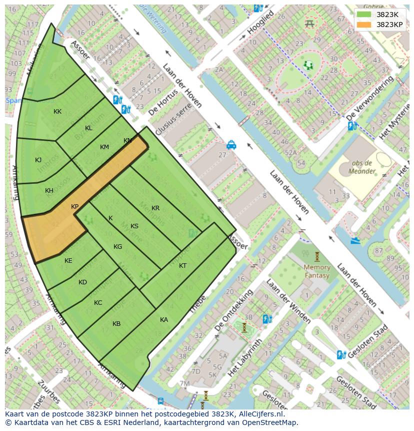 Afbeelding van het postcodegebied 3823 KP op de kaart.