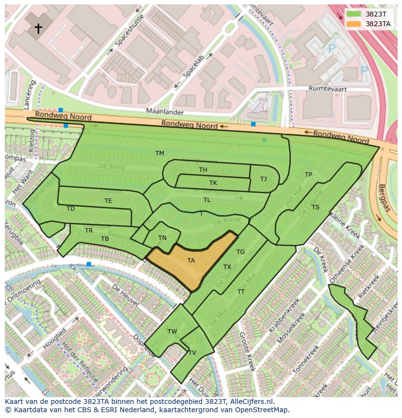 Afbeelding van het postcodegebied 3823 TA op de kaart.