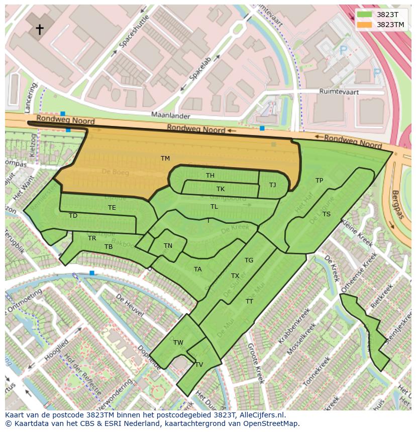 Afbeelding van het postcodegebied 3823 TM op de kaart.
