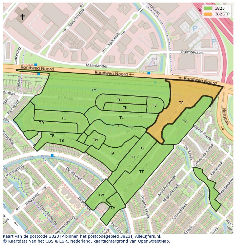 Afbeelding van het postcodegebied 3823 TP op de kaart.