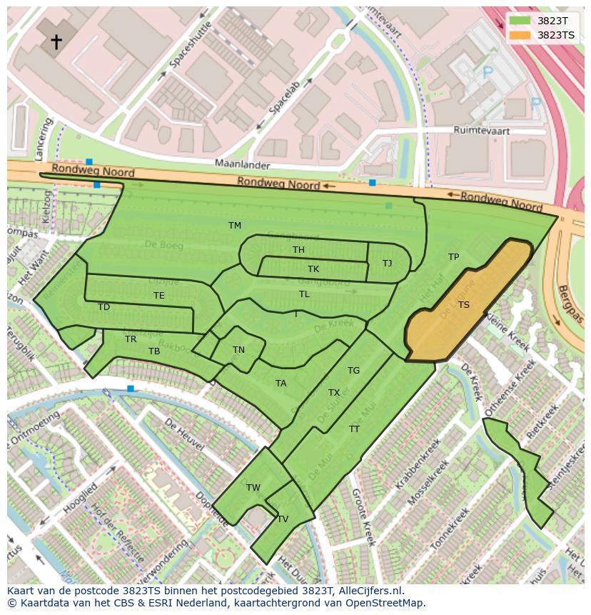 Afbeelding van het postcodegebied 3823 TS op de kaart.