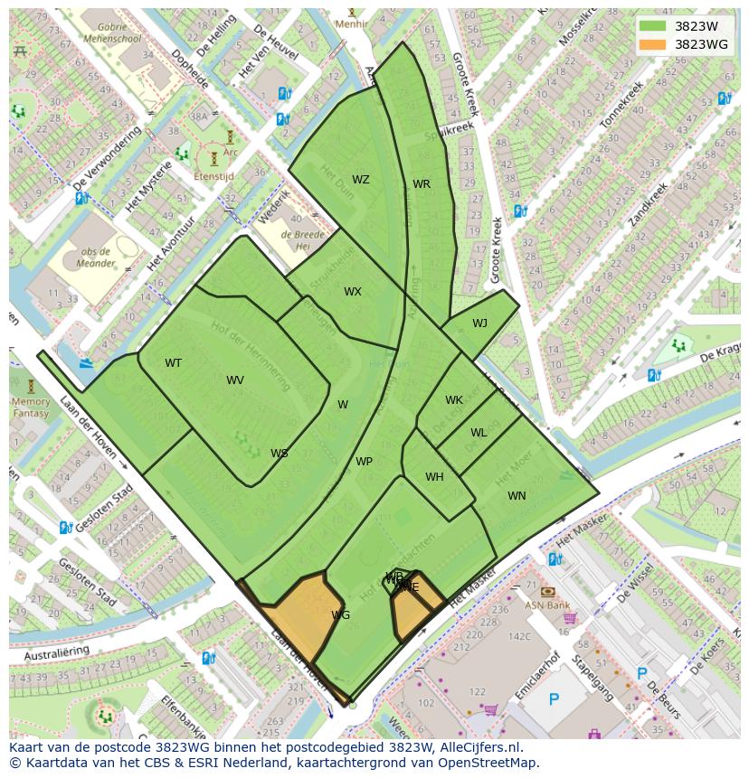 Afbeelding van het postcodegebied 3823 WG op de kaart.