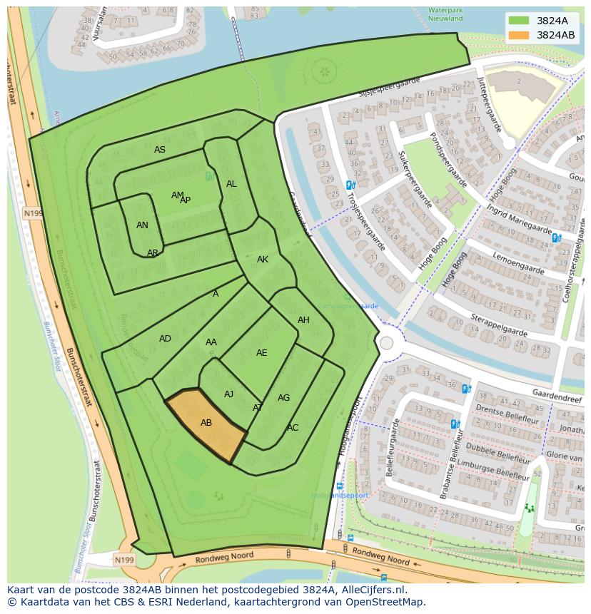 Afbeelding van het postcodegebied 3824 AB op de kaart.