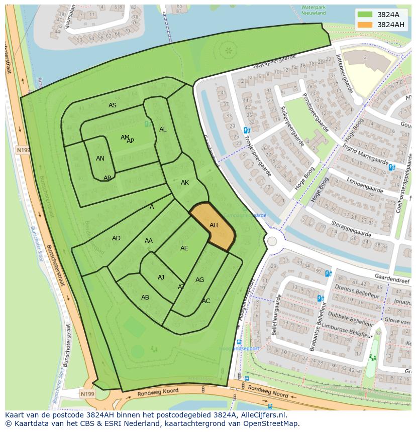 Afbeelding van het postcodegebied 3824 AH op de kaart.