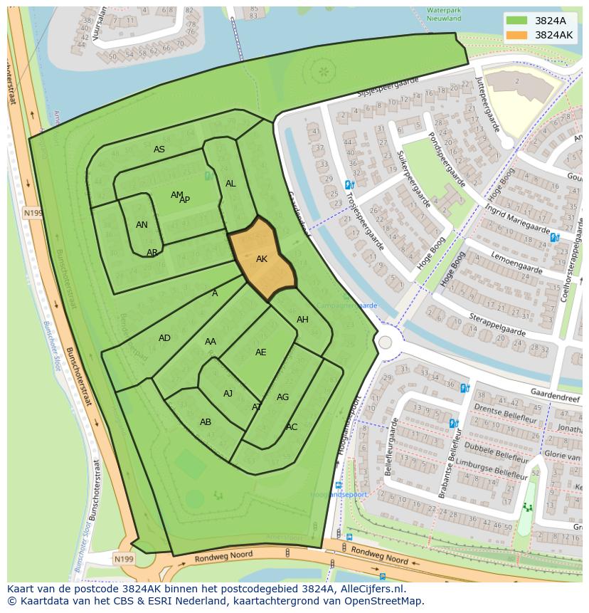 Afbeelding van het postcodegebied 3824 AK op de kaart.