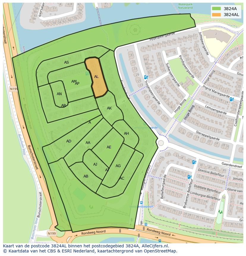 Afbeelding van het postcodegebied 3824 AL op de kaart.