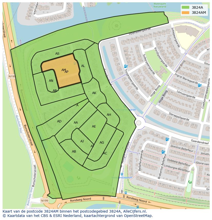 Afbeelding van het postcodegebied 3824 AM op de kaart.