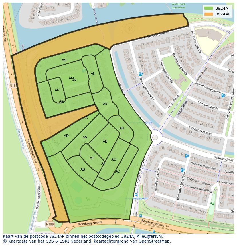 Afbeelding van het postcodegebied 3824 AP op de kaart.