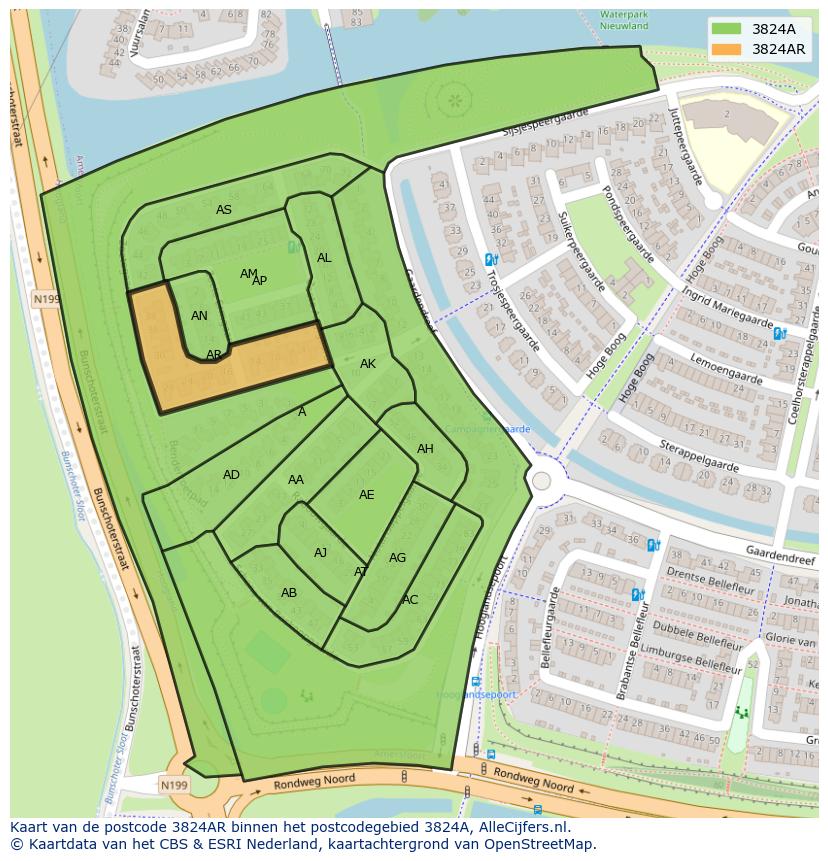 Afbeelding van het postcodegebied 3824 AR op de kaart.