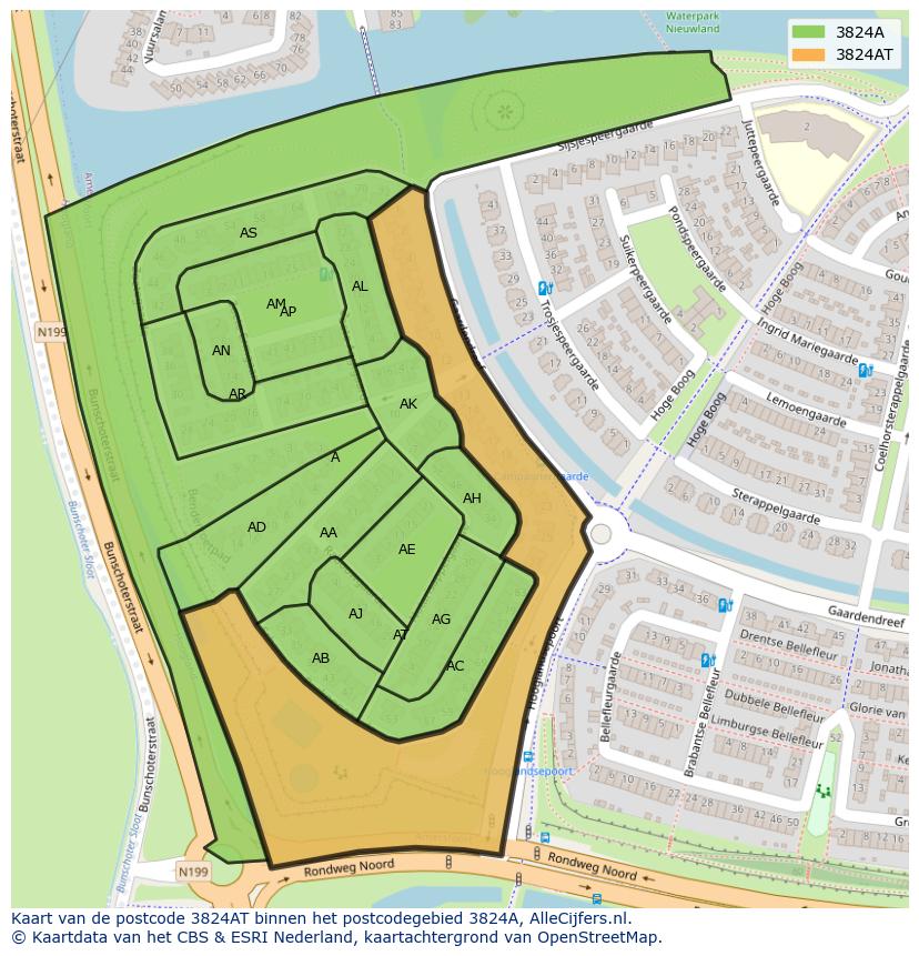 Afbeelding van het postcodegebied 3824 AT op de kaart.