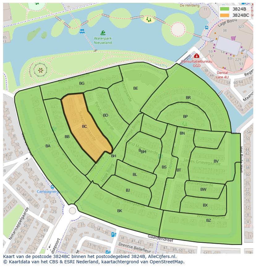 Afbeelding van het postcodegebied 3824 BC op de kaart.