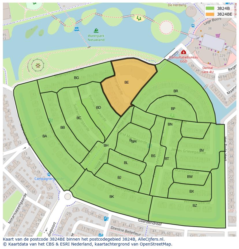 Afbeelding van het postcodegebied 3824 BE op de kaart.