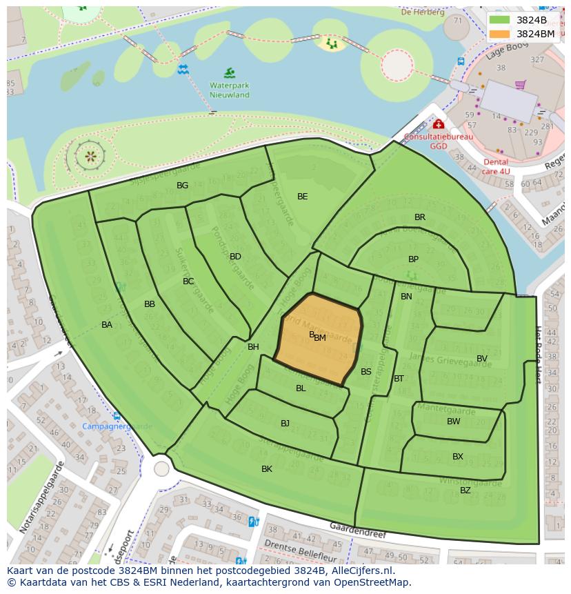 Afbeelding van het postcodegebied 3824 BM op de kaart.