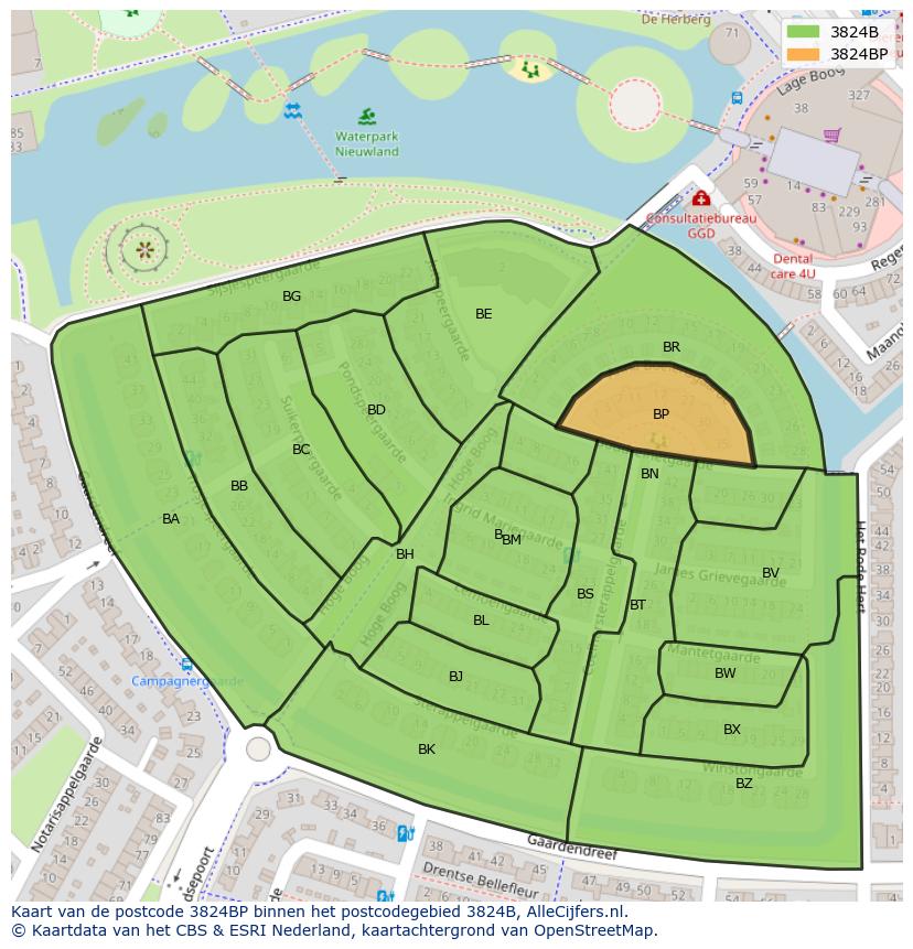 Afbeelding van het postcodegebied 3824 BP op de kaart.