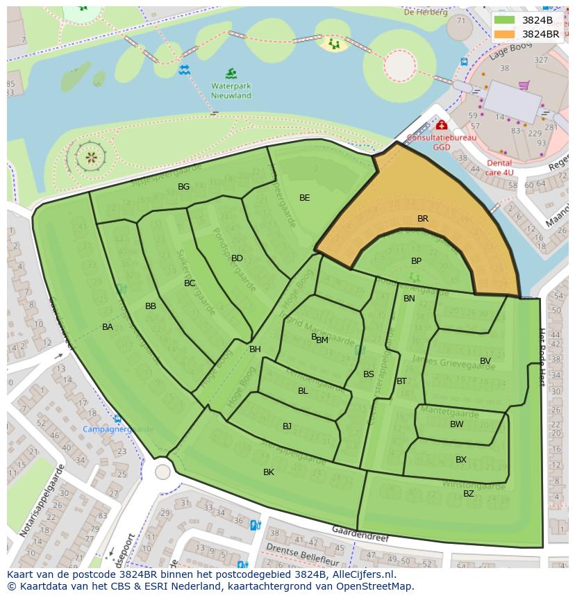Afbeelding van het postcodegebied 3824 BR op de kaart.
