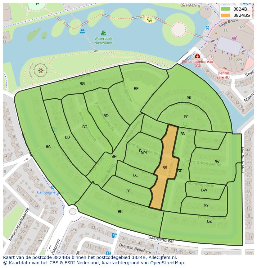 Afbeelding van het postcodegebied 3824 BS op de kaart.