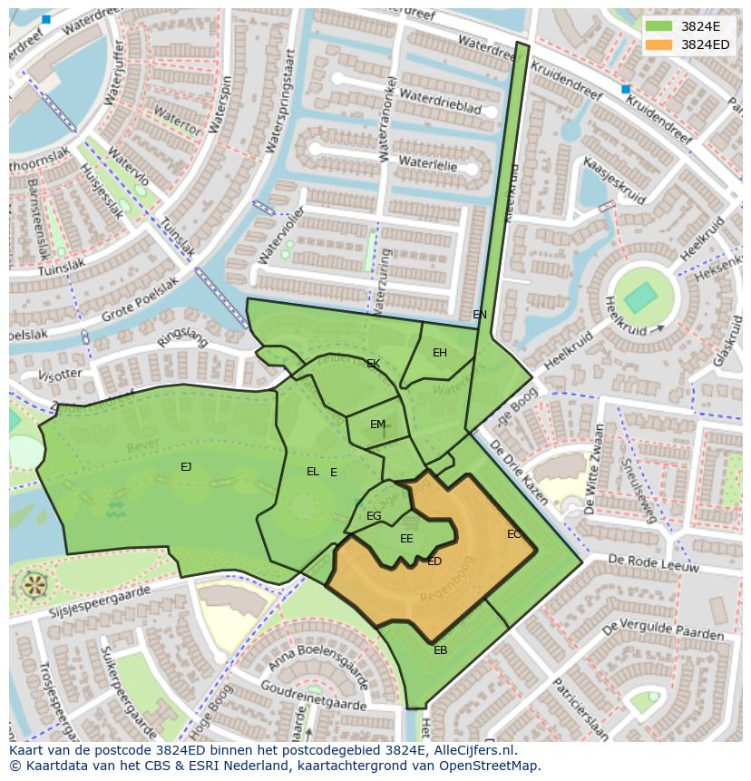 Afbeelding van het postcodegebied 3824 ED op de kaart.