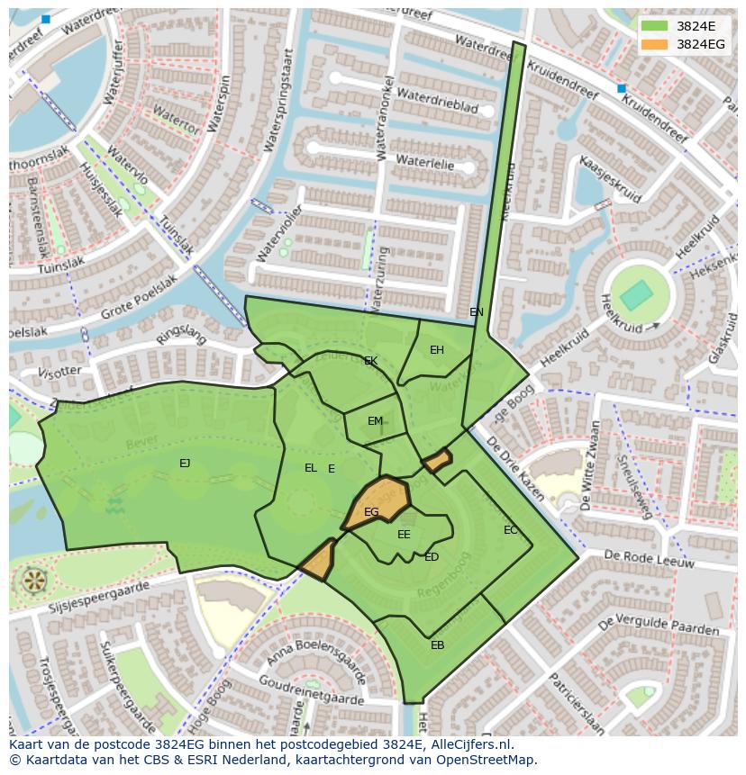 Afbeelding van het postcodegebied 3824 EG op de kaart.